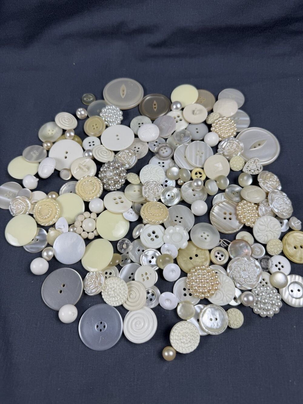 Mixed Lot Sewing Buttons White Ivory Cream Clear Vintage Modern - Preowned 160+